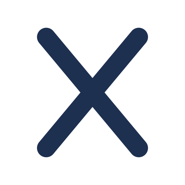 Large navy blue 'X' symbol on a white background.