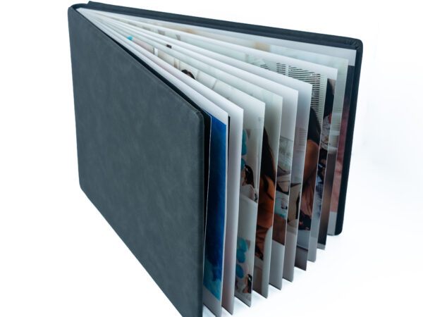 Photo of a photo album with multiple pages of photographs inside.